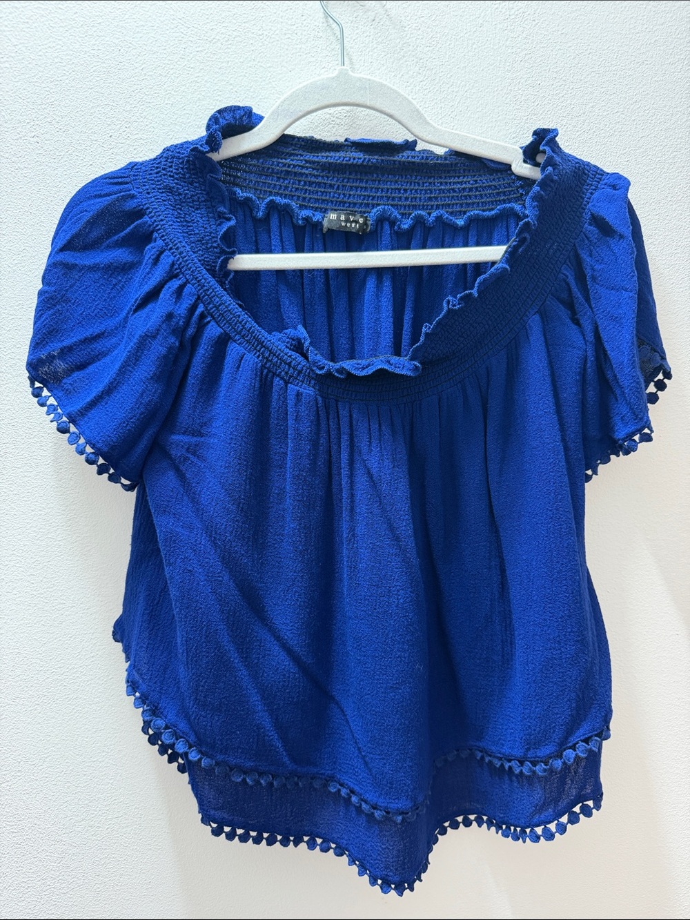 Maven West Royal Blue Pom-Pom Peasant Top